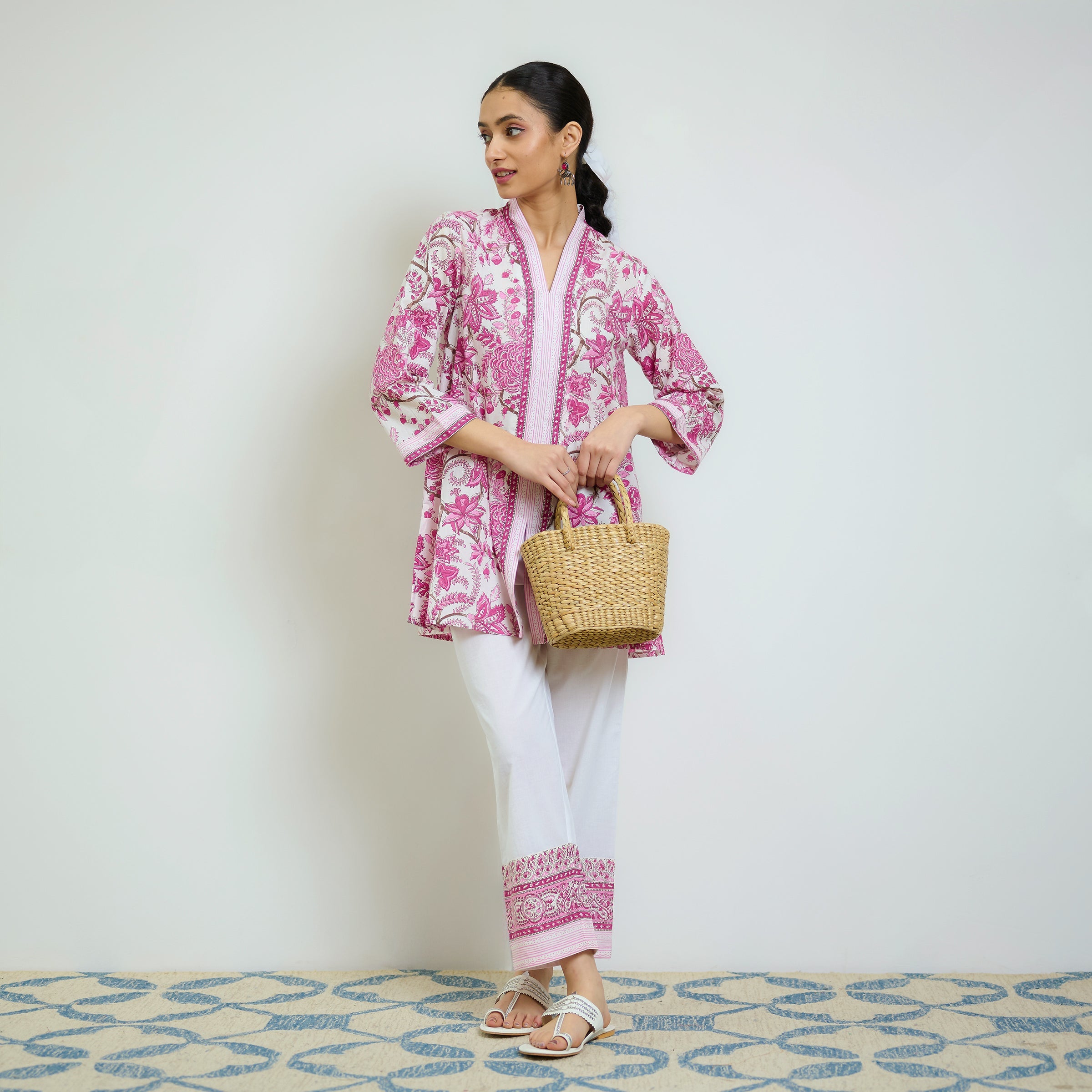 Rani Pink Sanganeri Printed Cotton Co-ord Set