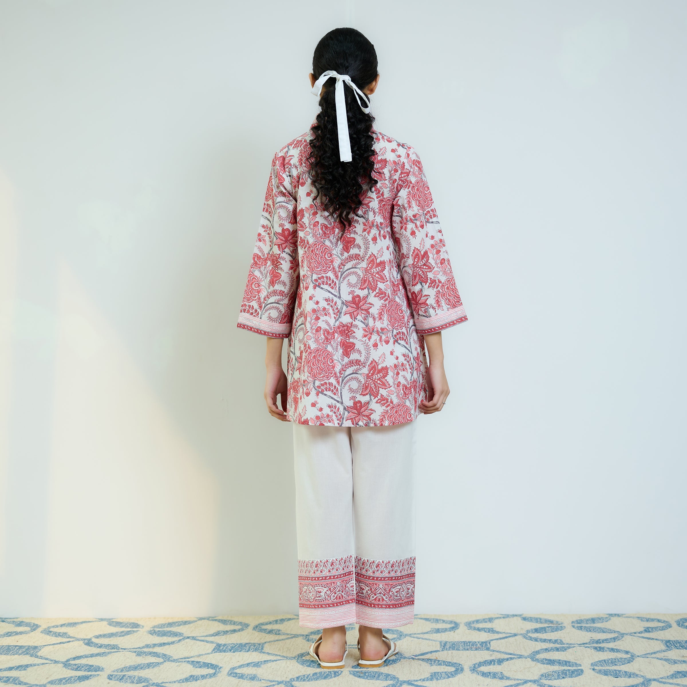 Peach Red Sanganeri Printed Cotton Co-ord Set