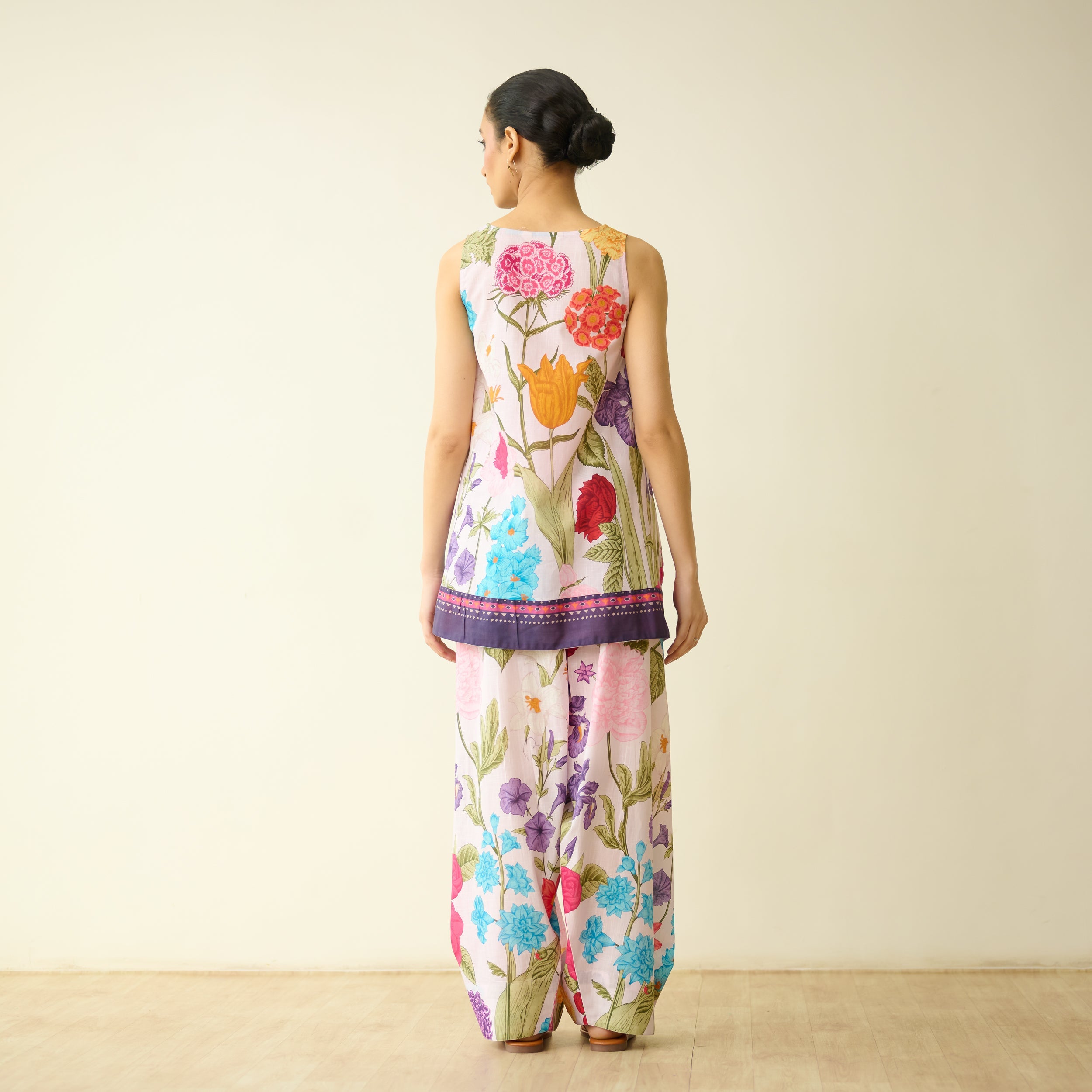 Flower Garden Slub Cotton Farsi Coord Set - Soft Pink