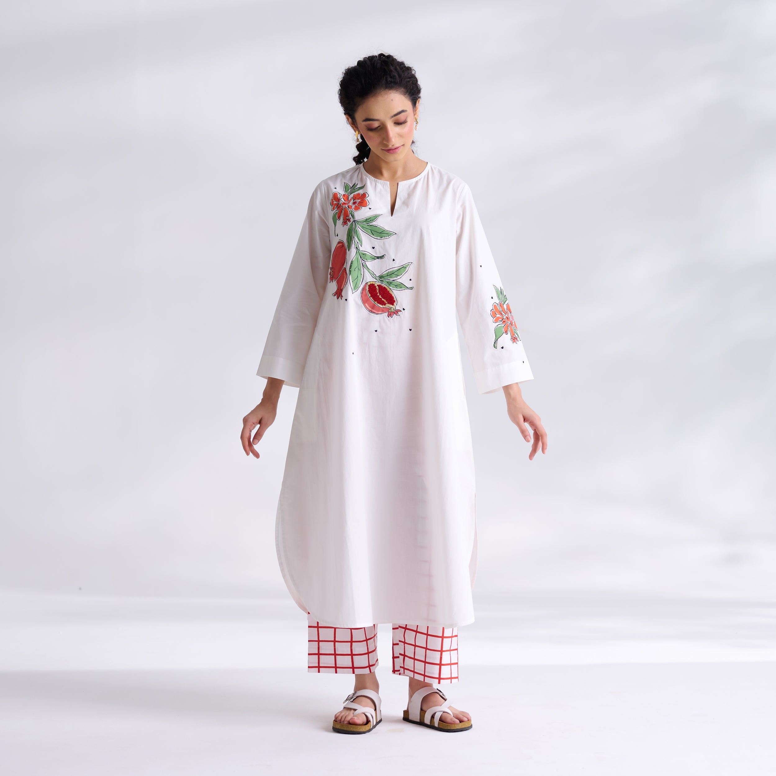 Anaar Patchwork Cotton Kurta Set - Peach