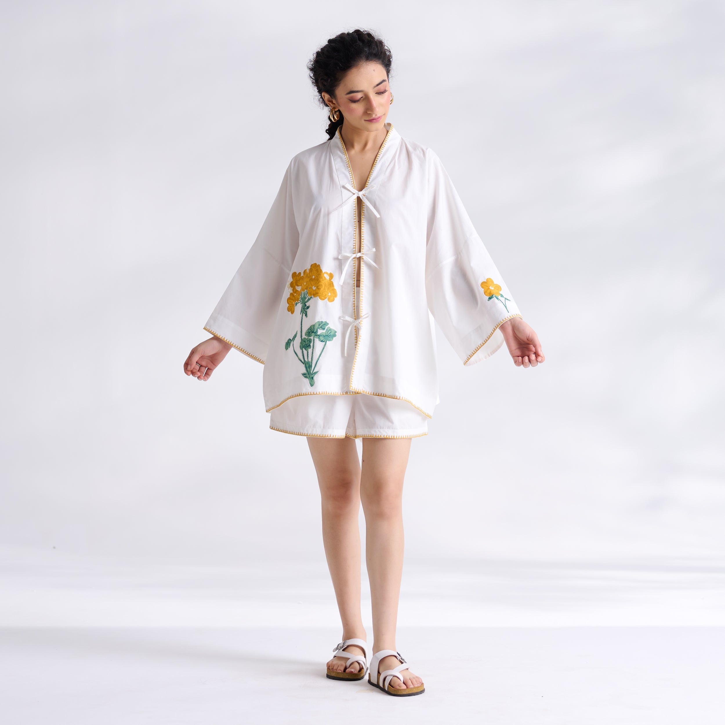 Petals on Cloud Embroidered Co-ord Set - Yellow