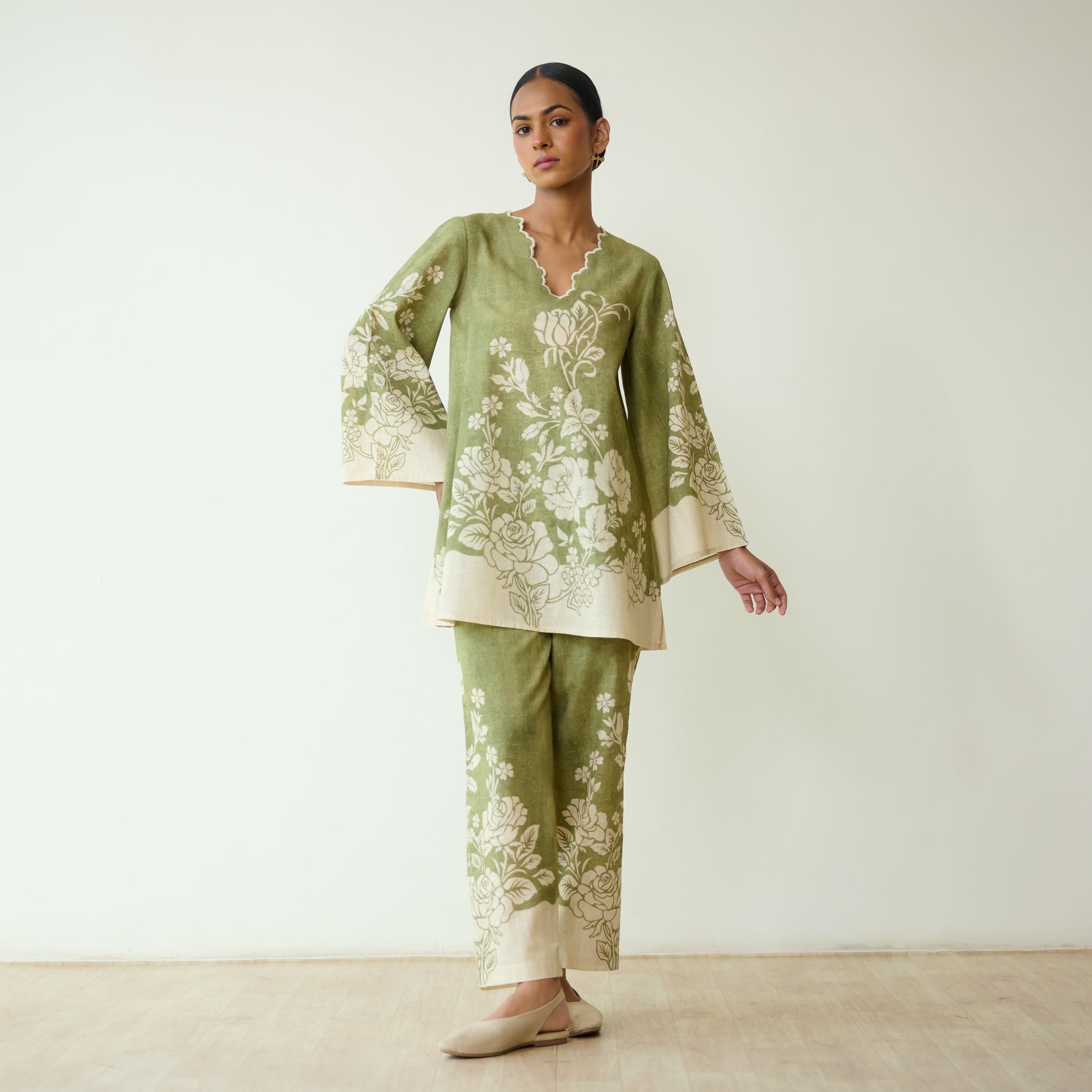 Bellflower Slub Cotton Coord Set - Spinach Green