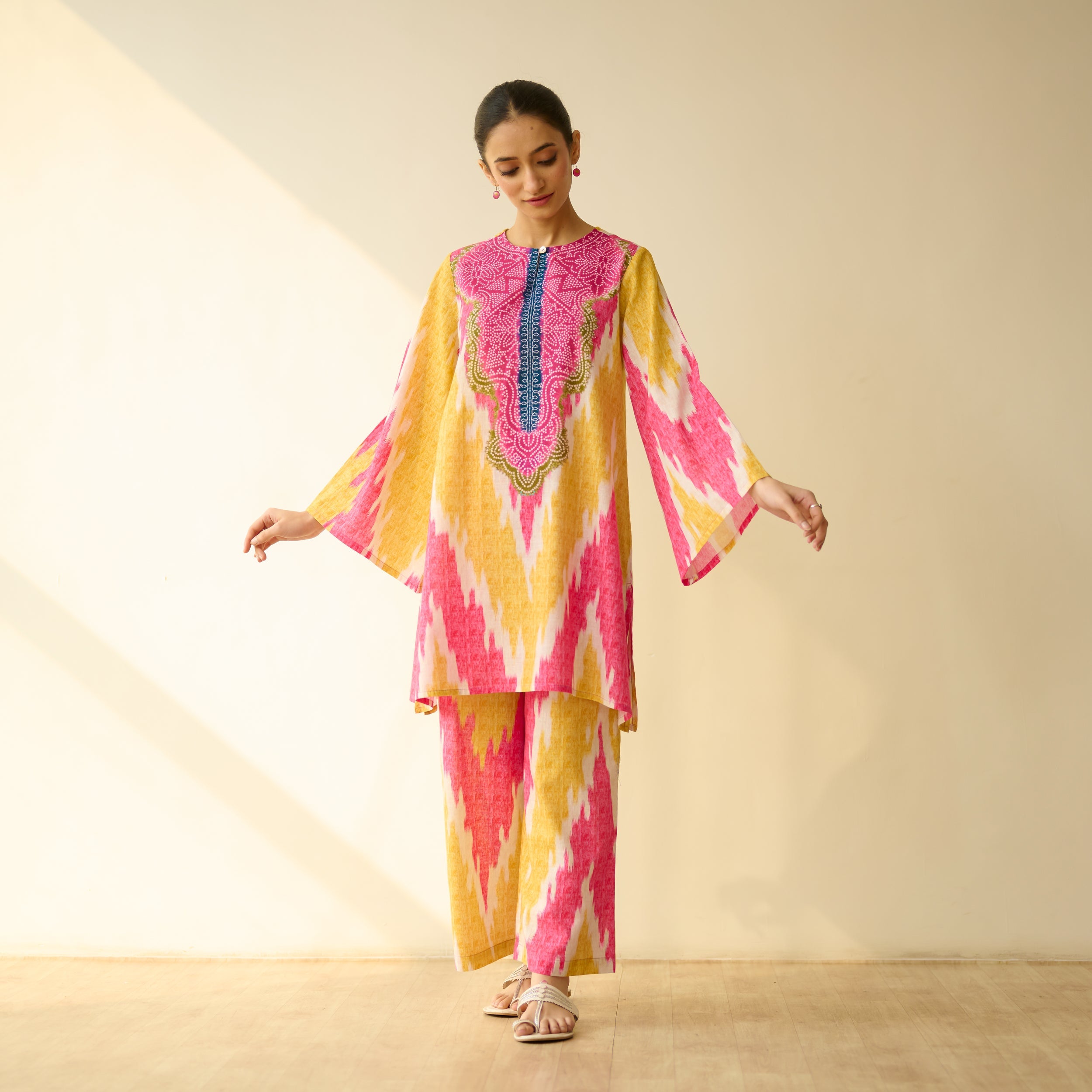 Malti Slub Cotton Coord Set - Turmeric & Candy Pink