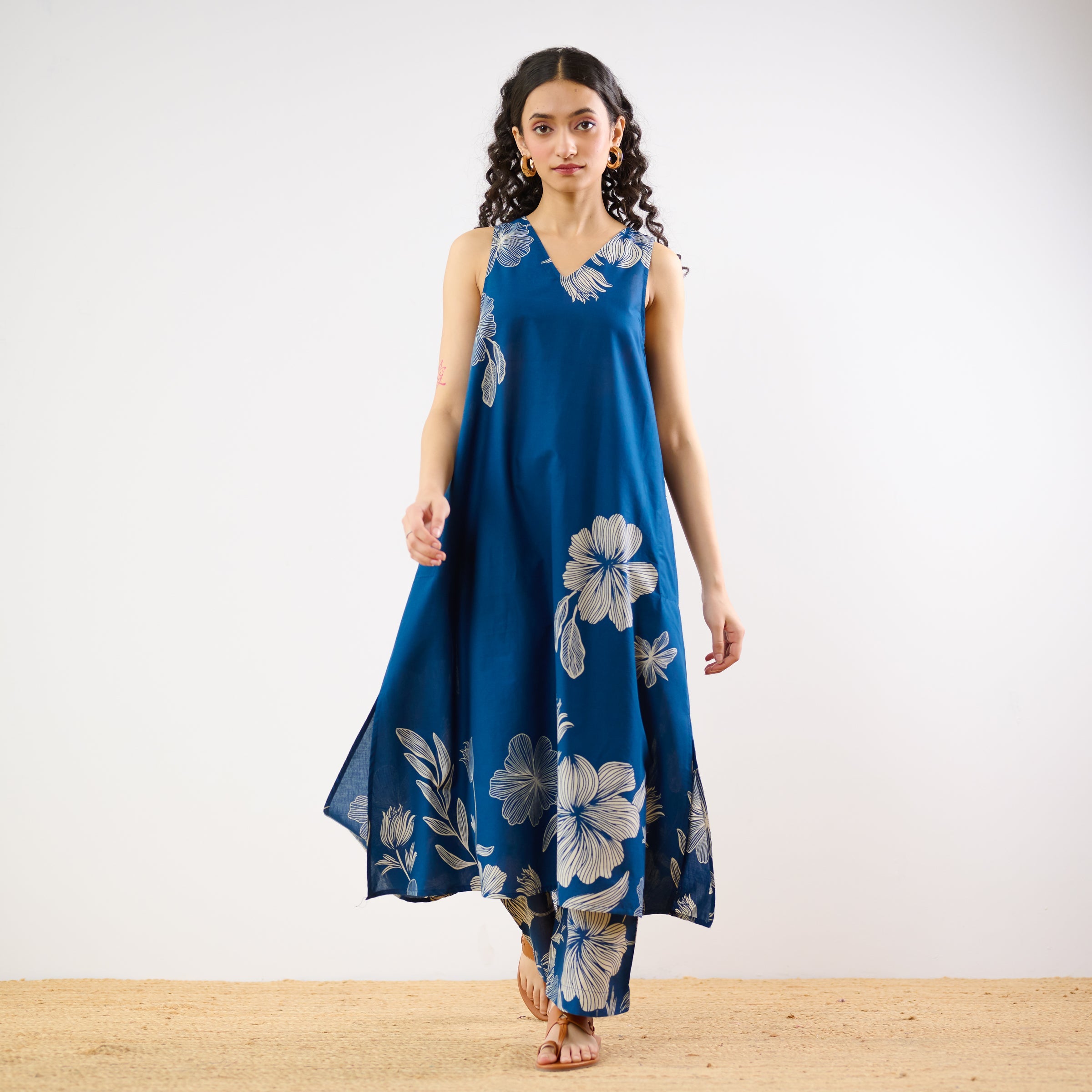 Rosa A-line Cotton Co-ord Set - Indigo